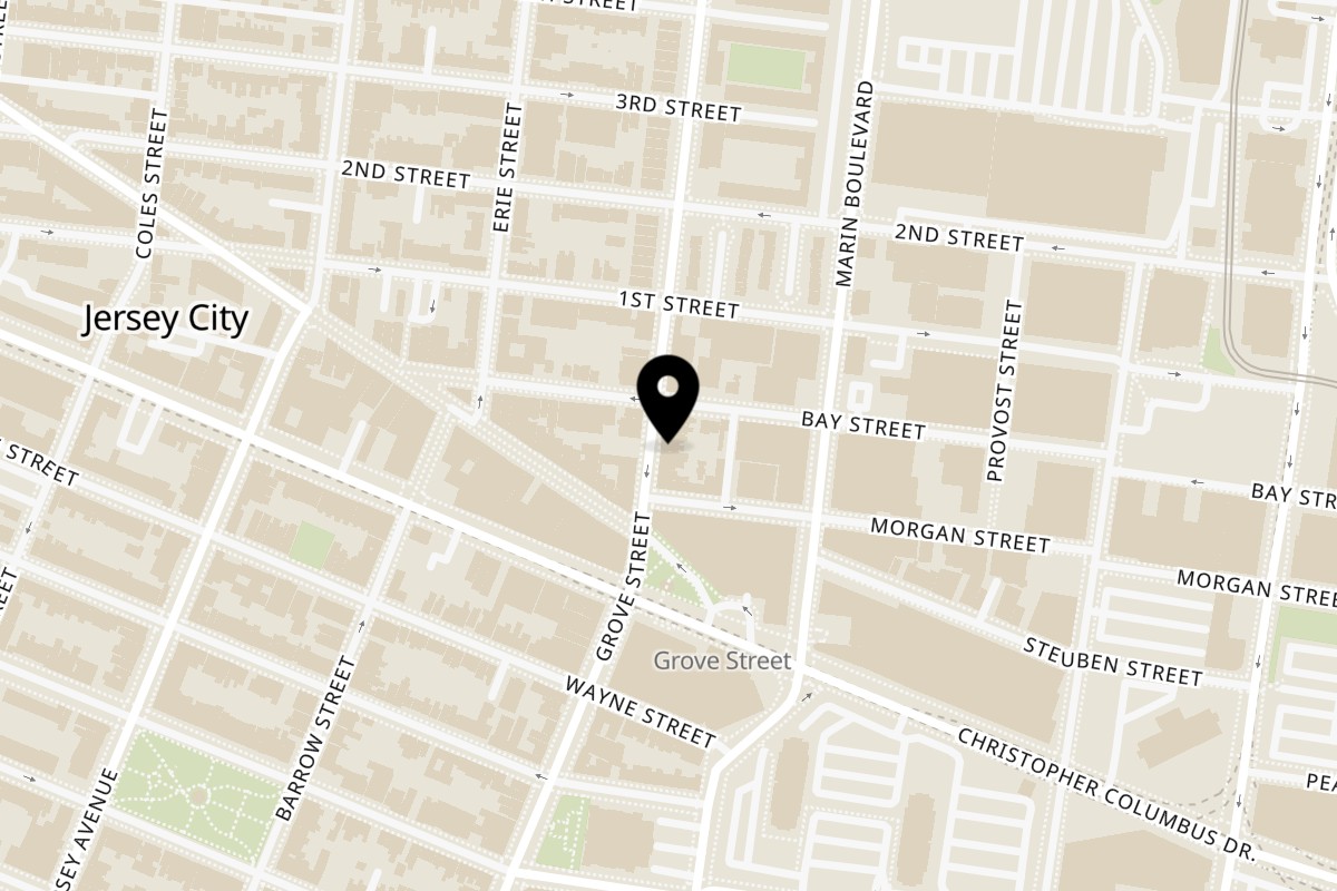 Map showing the location of Gaia & Loki on 346 Grove St in Jersey City